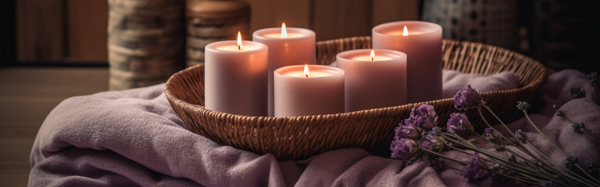 Natural candlelight and aromatherapy create a relaxing spa treatment ambiance generated by artificial intelligence